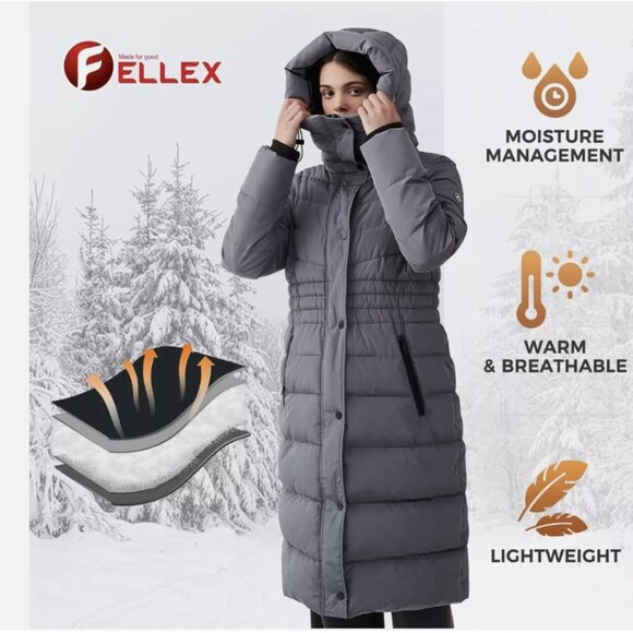 IKAZZ Winter Coats Thickened Warm Insulated Vegan Down Long Parka Jacket size XS - Picture 6 of 6